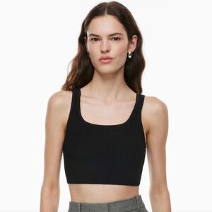 Babaton Tank Women's Black Rib Sculpt Knit Squareneck Cropped Top Sz M